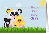 Happy First Easter, Custom Name, Panda and Chick card