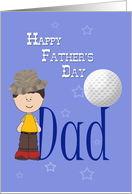 Dad Father’s Day with Boy Golf Ball and Blue Background card