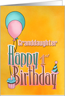 Granddaughter 1st Birthday, balloons, Pink, Blue, Yellow card