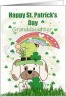 Granddaughter St. Patrick’s Birthday, Puppy, Clovers, Hearts card