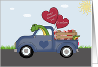 Grandson Dinosaur Truckload of Valentines, Blue Truck, hearts card
