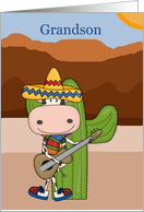 Grandson’s Valentine Cow Playing Guitar in Front of Cactus card