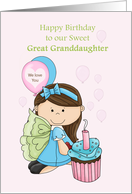 Great Granddaughter Birthday Girl in Blue with Wings Balloons card