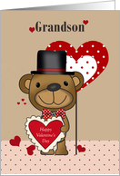 Grandson Valentine’s Day with Brown Bear Hearts Top Hat and Dots card