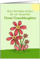 Great Granddaughter Best Birthday Wishes Flowers Sun Grass card