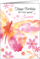 Cousin, Birthday - Pink and Yellow Butterfly card