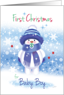 First Christmas Baby Boy - Cute Snow Baby sucking pacifier. card