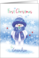 Grandson’s 1st Christmas - Cute Snow Baby sucking Pacifier card