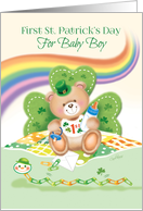 1st St. Patrick’s Day Baby Boy -Teddy Sitting against Shamrock card