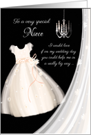 Flower Girl Request to Niece - Cute Dress, Chandelier and Veil card