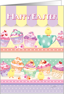 Happy Easter - Cupcakes on Shelves with Chicks card