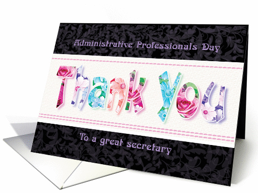 Secretary, Admin Pro Day - Floral Thank You on Black card (1264716)