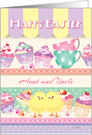 Aunt & Uncle, Happy Easter - Cupcakes on Shelves with 2 Chicks card