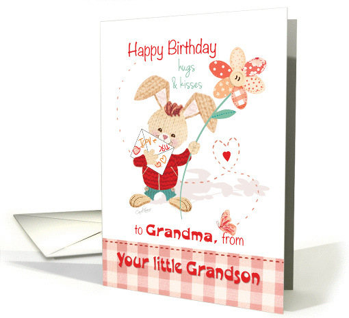 Birthday, Grandma from Grandson - Cute Bunny with Tall Flower card