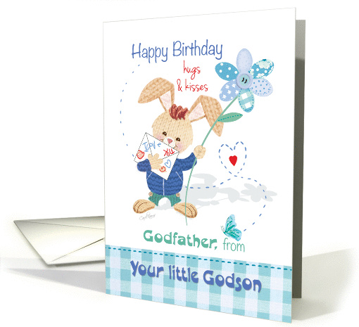 Birthday, Godfather from Godson - Cute Bunny with Tall Flower card