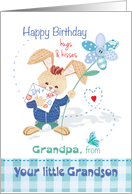 Birthday, Grandpa from Grandson - Cute Bunny with Tall Flower card