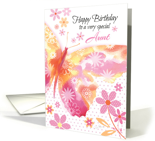 Aunt, Birthday - Pink and Yellow Butterfly card (1278254)
