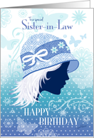 Sister-in-Law, Birthday - Silhouetted Female Face in Blue Hat card