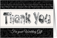 Thank You, Wedding Gift - Floral Words on Black card