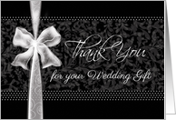 Thank You, Wedding Gift - White Bow & Ribbon Effect on Black card