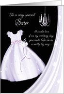 Flower Girl Request, Sister - Girl’s Lilac Dress, Chandelier and Veil card