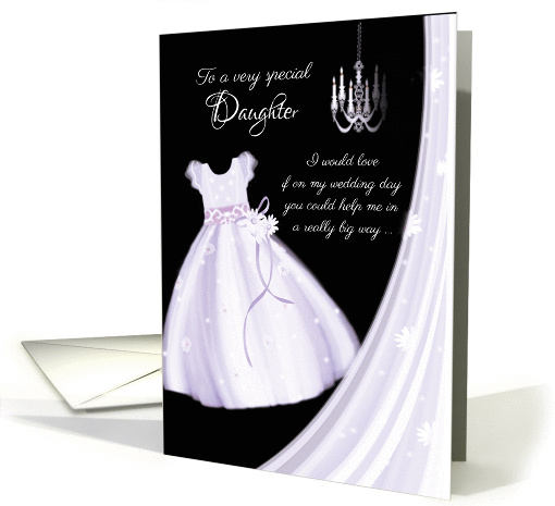 Flower Girl Request, Daughter - Lilac Dress, chandelier & Veil card