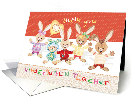 Thank You Kindergarten Teacher - Bunny Kids with Balloon card