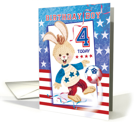 Birthday Boy, Age 4 - Soccer Bunny USA card (1289604)