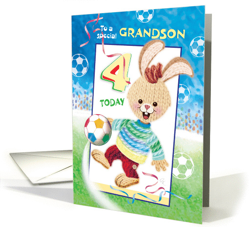 Grandson, Birthday, Age 4 - Soccer Bunny card (1290248)