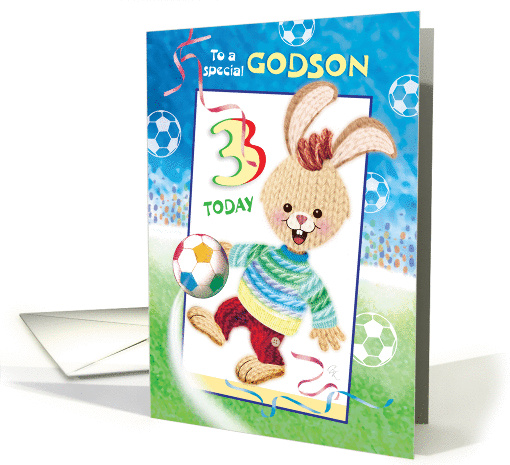 Godson, Birthday, Age 3 - Soccer Bunny card (1290558)