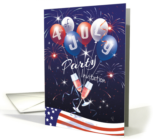 4th Of July, Party Invitation - 2 Glasses, Balloons, and... (1292696)