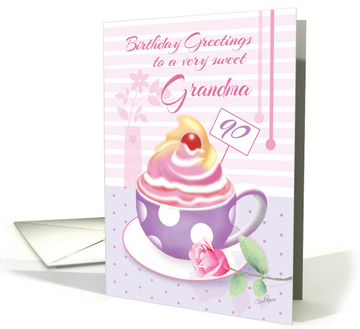Grandma, 90th Birthday - Lilac Cup of Cupcake card (1296824)