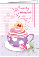 Grandma, Grandparents Day Birthday - Lilac Cup of Cupcake & Rose card