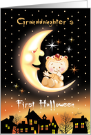 Halloween, Granddaughter’s 1st - Cute Baby Sitting On Moon Over Houses card