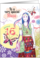 Niece, 16th Birthday - Hippy Teen with Flowers and Butterflies card