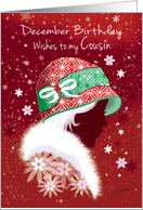 December Birthday, Cousin - Pretty Silhouetted Girl in Red Hat. card