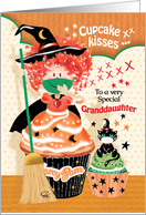 Halloween, Granddaughter - Cute Cupcake Witch with Black Cat card