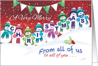 Christmas, From All Of Us, To All Of You - Line Of Jolly Snowmen card