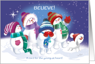 Christmas, Believe - Snow Children & Snow Puppy see Santa in Sky card