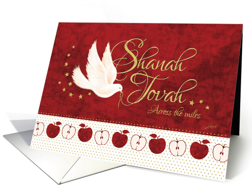 Shanah Tovah, Across the Miles - Peace Dove and Apples on Red card