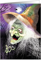 Halloween, Boo, Wart Face, Witch - Colorful Scary Face of Ugly Witch card