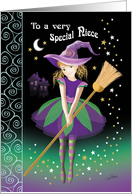 Halloween for Niece - Pretty Tween Witch with Broom card