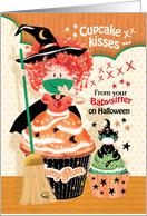 Halloween, From Babysitter, - Cute Cupcake Witch and Cat card