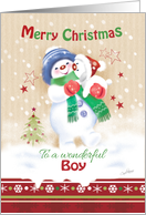 Christmas for Boy - Cute Little Snow Boy Hugs his Snow Puppy card