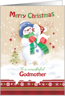 Christmas, Godmother - Blue Snow Child Hugs Snow Puppy card