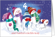 Age 4 Birthday, Christmas Eve-Snow Babes & Snow Puppy spot Santa card