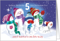 Age 5 Birthday, Christmas Eve-Snow Babes & Snow Puppy spot Santa card