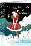 Special Girl, Christmas-Tween Girl Skating in Magical Snow Scene card