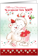Christmas, Niece - Cute Baby Girl Cuddles Her Teddy card