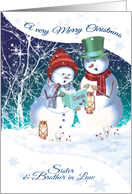 Christmas, to Sister & Brother in Law. Carol Singing Snowman & woman card